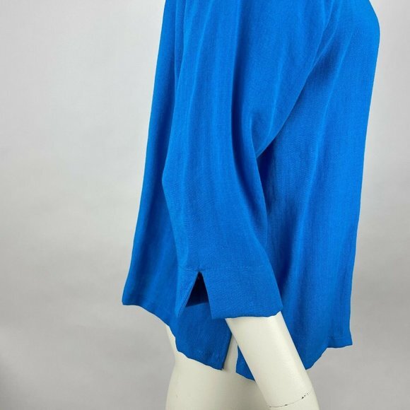 Fridaze Sailor Jacket Linen Button Up Collared V-neck‎ 3/4 Sleeve Blue Women M - Picture 8 of 11